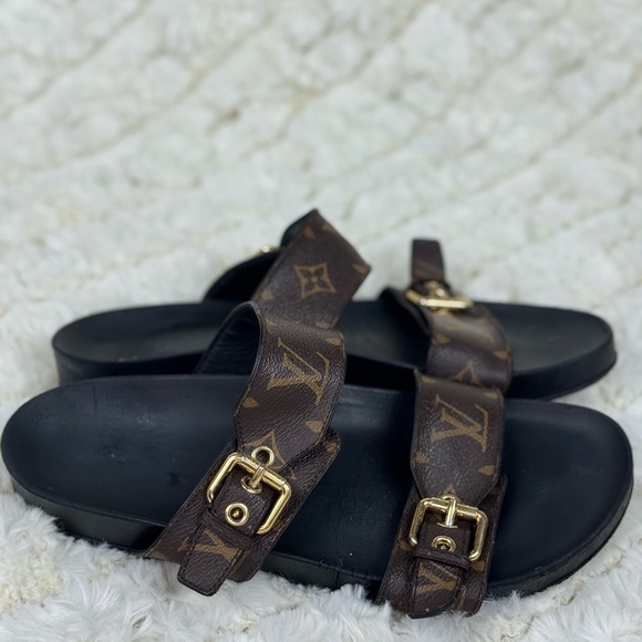 Louis Vuitton Monogram Brown and Gold Slides Size 8 - Picture 2 of 11